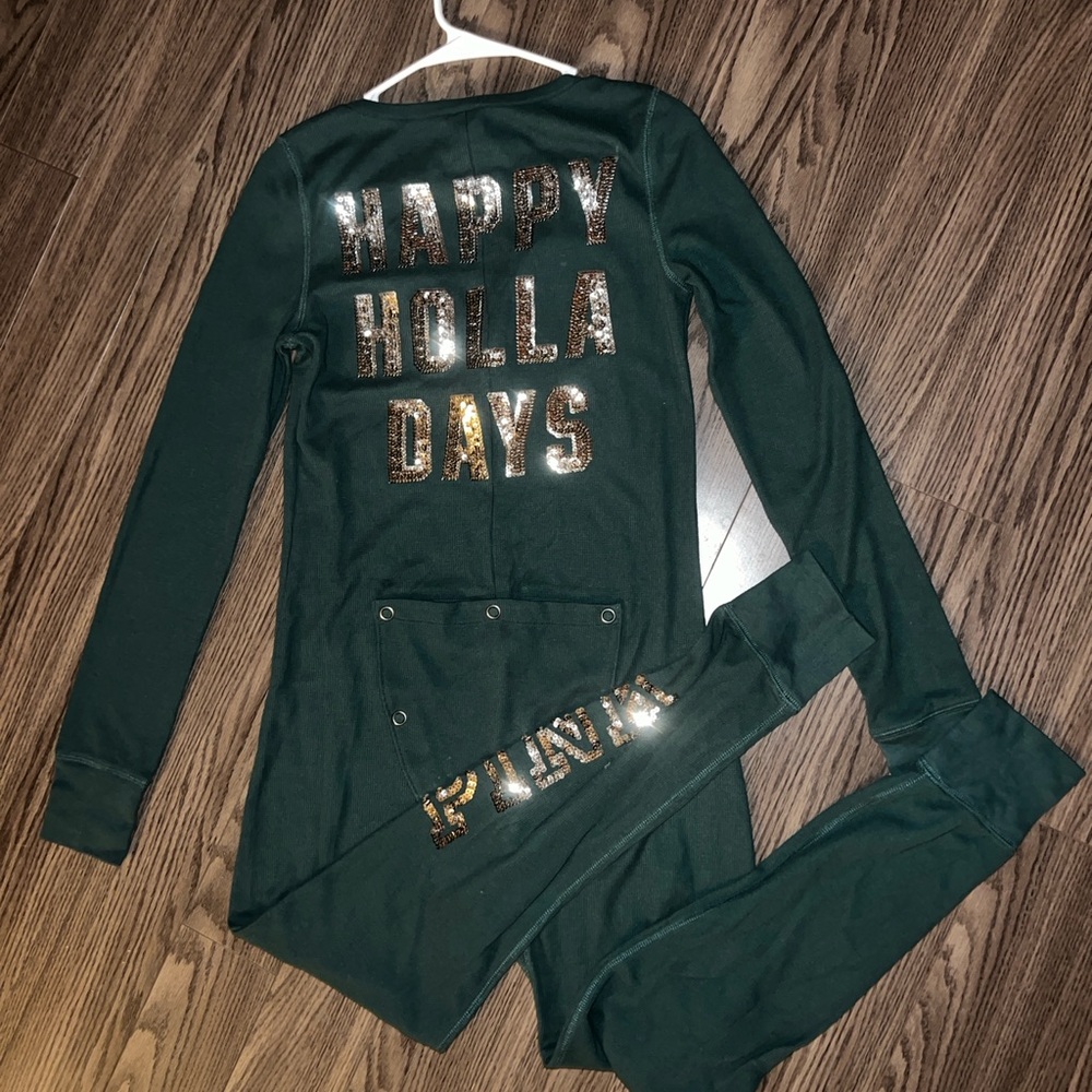 Green womens Pajamas with Sequin Text